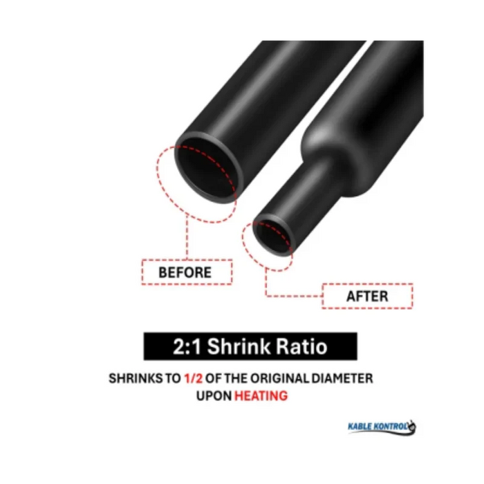 Heat Shrink Tubing - 1" ID - 2:1 Ratio - Adhesive Lined Dual Wall Polyolefin - Flexible - Flame Retardant - Black -  M23053/4-205-0