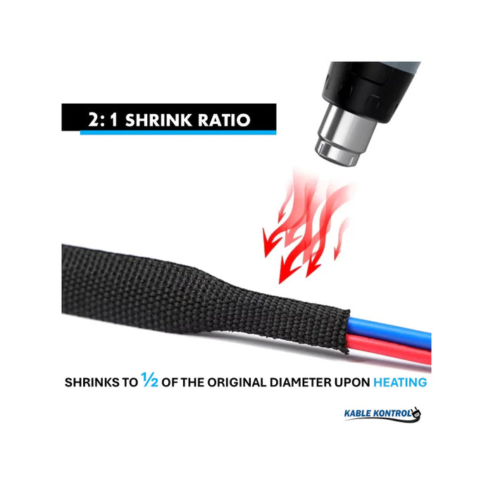 Fabric Heat Shrink Tubing - 2" ID - 2:1 - Polyolefin / Polyester Yarns - Flame Retardant - Black