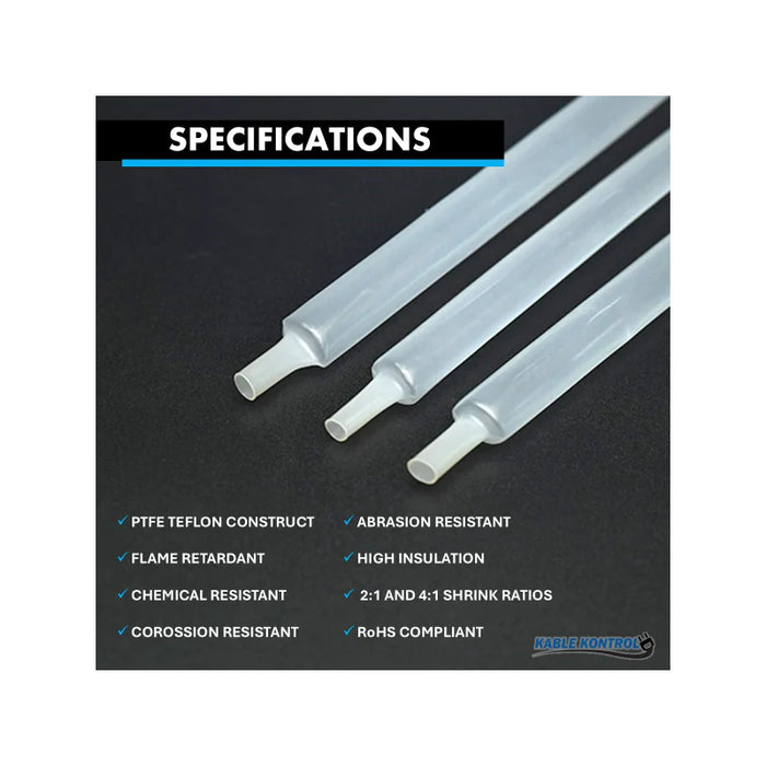 Heat Shrink Tubing - 1" ID - 2:1 - Single Wall - PTFE Teflon - Clear