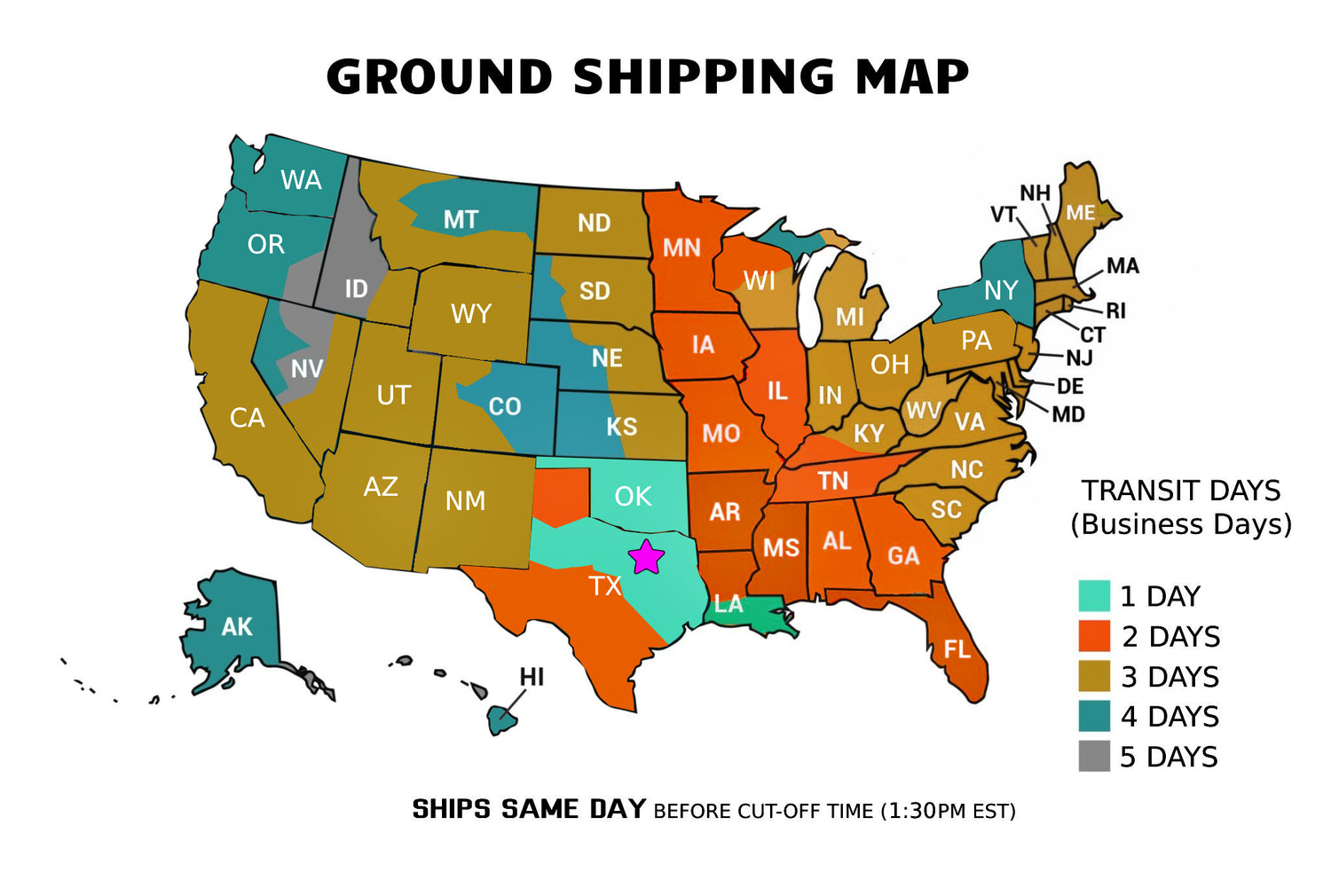 Dunbar® Ground Shipping Map