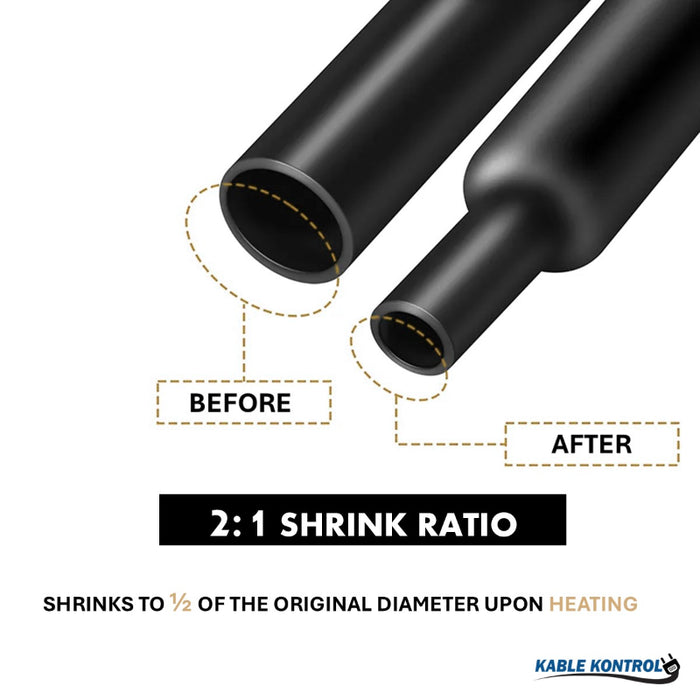 Diesel Resistant Heat Shrink Tubing - 1/8" ID - 2:1 - Single Wall- Flame Retardant - Black