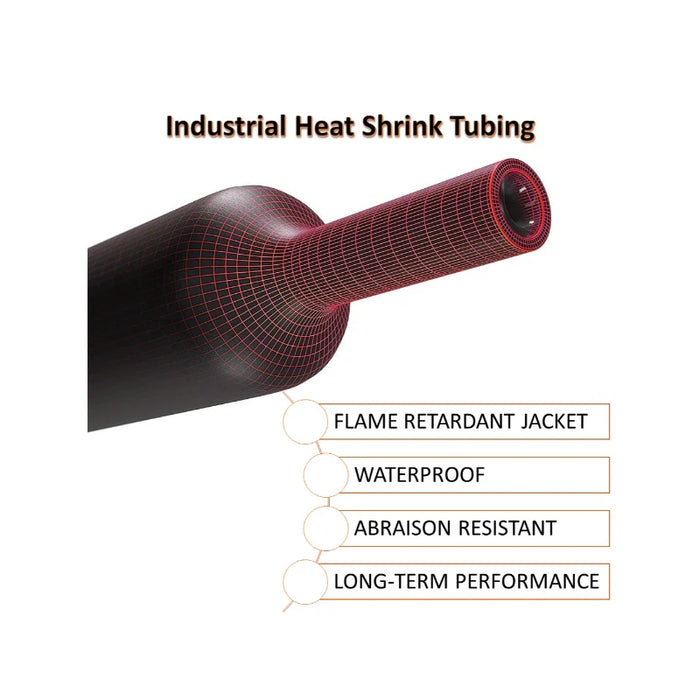 Heat Shrink Tubing - 3/8" ID - 3:1 Ratio - Dual Wall Adhesive Lined Polyolefin - Flexible - Flame Retardant - Black