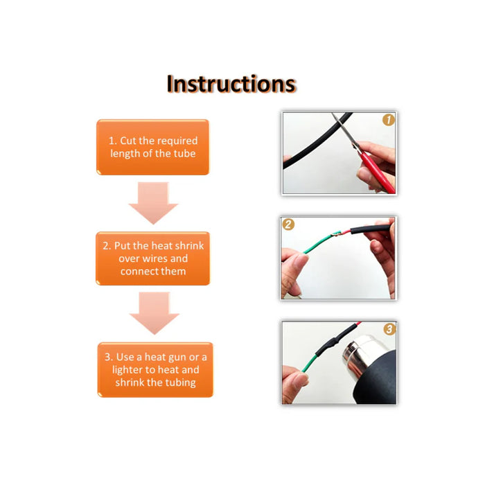 Heat Shrink Tubing - 3/8" ID - 3:1 Ratio - Dual Wall Adhesive Lined Polyolefin - Flexible - Flame Retardant - Black