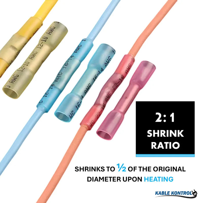 Heat Shrink Butt Splice Connector - Dual Wall - Insulated -  16 - 14 - AWG - 100 Pcs - Blue