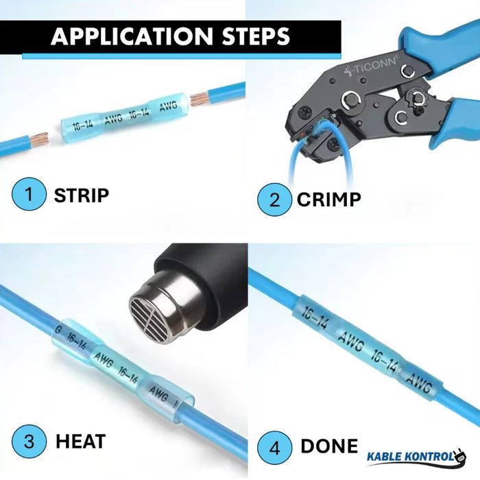 Heat Shrink Butt Splice Connector - Dual Wall - Insulated -  16 - 14 - AWG - 100 Pcs - Blue