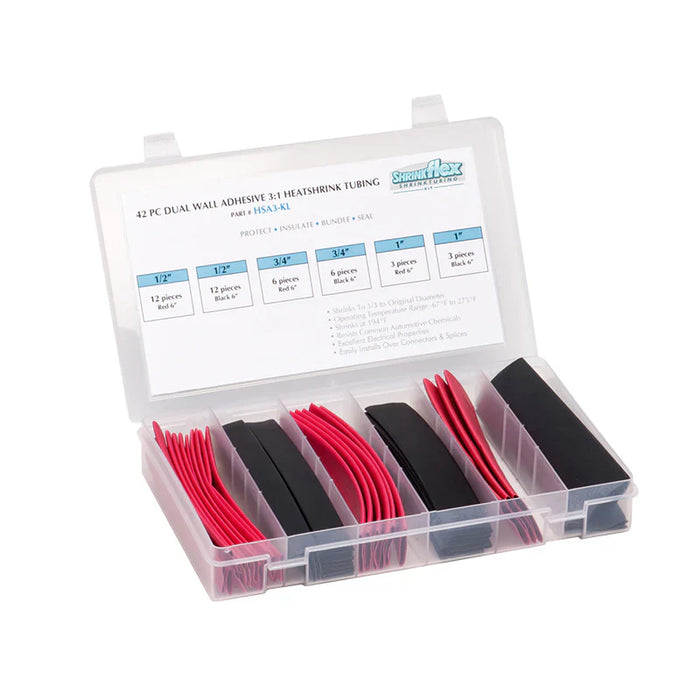 3:1 Large Heat Shrink Tubing Kit - 6 sizes - 42 pcs - 6" Long - Black / Red