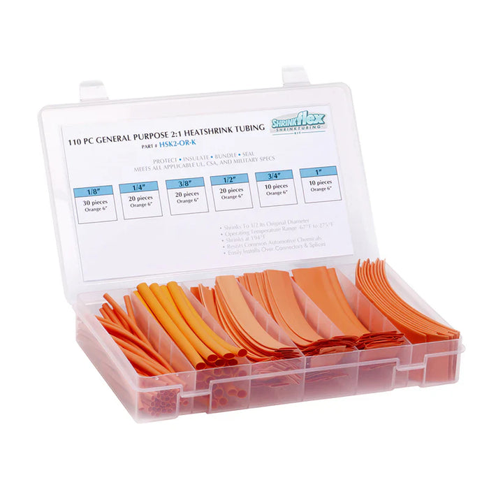 2:1 Heat Shrink Tubing Kit - 6 sizes - 110 pcs - 6" Long - Orange