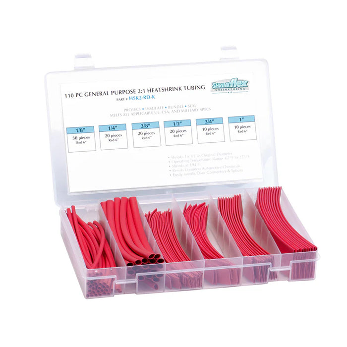 2:1 Heat Shrink Tubing Kit - 6 sizes - 110 pcs - 6" Long - Red