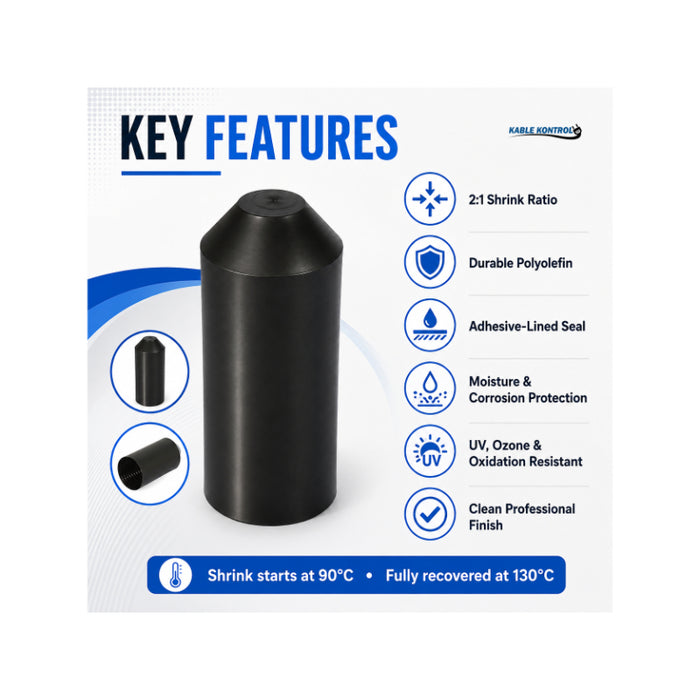 Kable Kontrol® - 1-1/2" ID - 2:1 Ratio - Adhesive Lined Heat Shrink End Caps - Black
