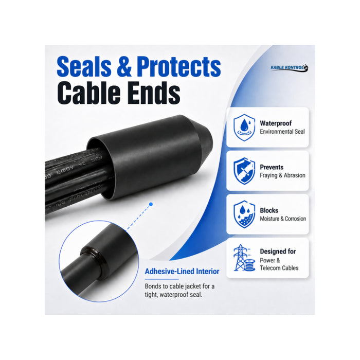 Kable Kontrol® - 1-1/2" ID - 2:1 Ratio - Adhesive Lined Heat Shrink End Caps - Black