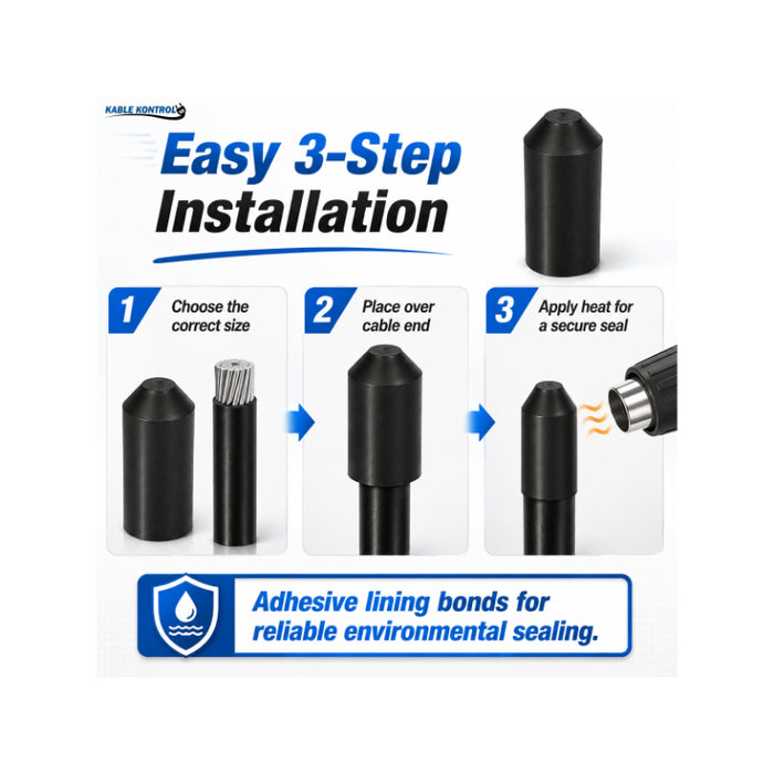 Kable Kontrol® - 1-1/2" ID - 2:1 Ratio - Adhesive Lined Heat Shrink End Caps - Black
