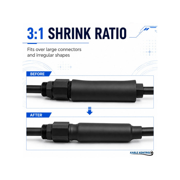 Heat Shrink Tubing - 0.276" (7mm) ID - 3:1 - Polyolefin - Heavy Wall Adhesive Lined - Black