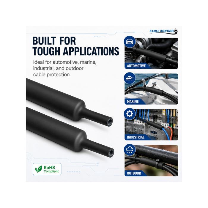 Heat Shrink Tubing - 0.276" (7mm) ID - 3:1 - Polyolefin - Heavy Wall Adhesive Lined - Black