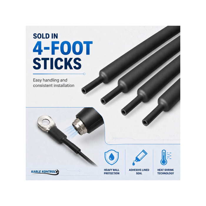 Heat Shrink Tubing - 0.276" (7mm) ID - 3:1 - Polyolefin - Heavy Wall Adhesive Lined - Black