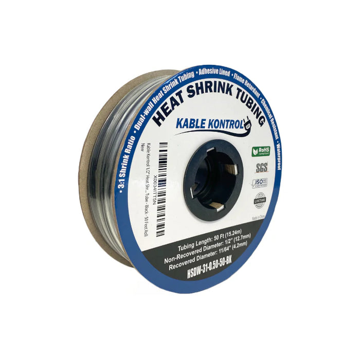 Heat Shrink Tubing - 1-1/2" ID - 3:1 Ratio - Dual Wall Adhesive Lined Polyolefin - Flexible - Flame Retardant - Black