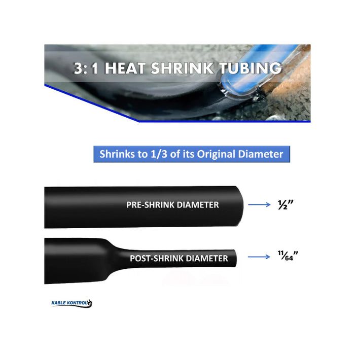 Heat Shrink Tubing - 1-1/2" ID - 3:1 Ratio - Dual Wall Adhesive Lined Polyolefin - Flexible - Flame Retardant - Black