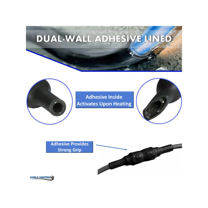 Heat Shrink Tubing - 1-1/2" ID - 3:1 Ratio - Dual Wall Adhesive Lined Polyolefin - Flexible - Flame Retardant - Black
