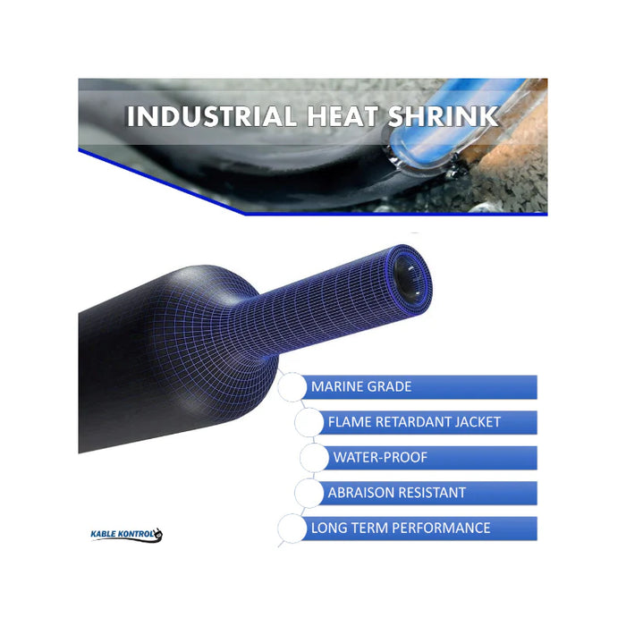 Heat Shrink Tubing - 1-1/2" ID - 3:1 Ratio - Dual Wall Adhesive Lined Polyolefin - Flexible - Flame Retardant - Black