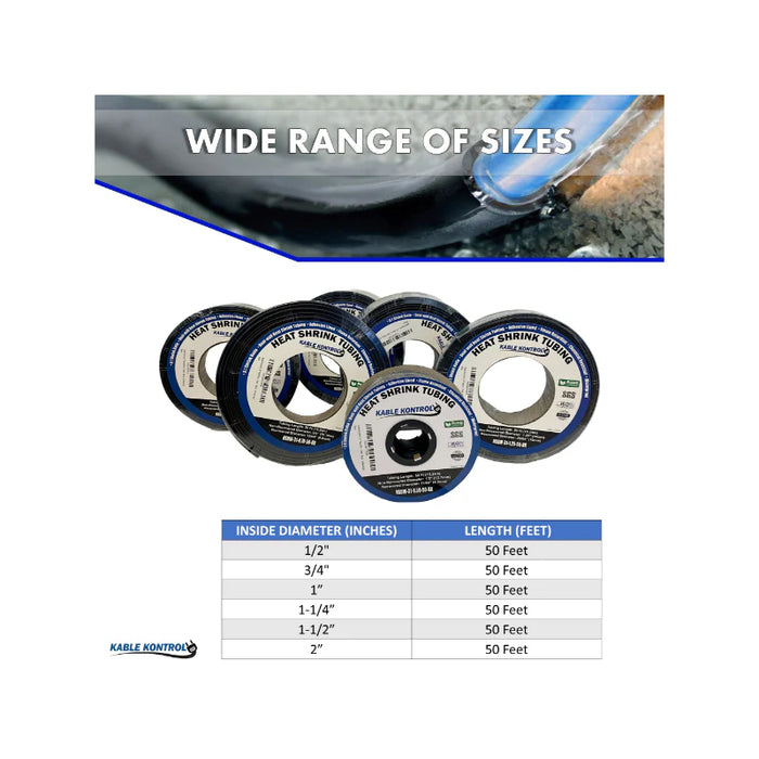 Heat Shrink Tubing - 1-1/2" ID - 3:1 Ratio - Dual Wall Adhesive Lined Polyolefin - Flexible - Flame Retardant - Black